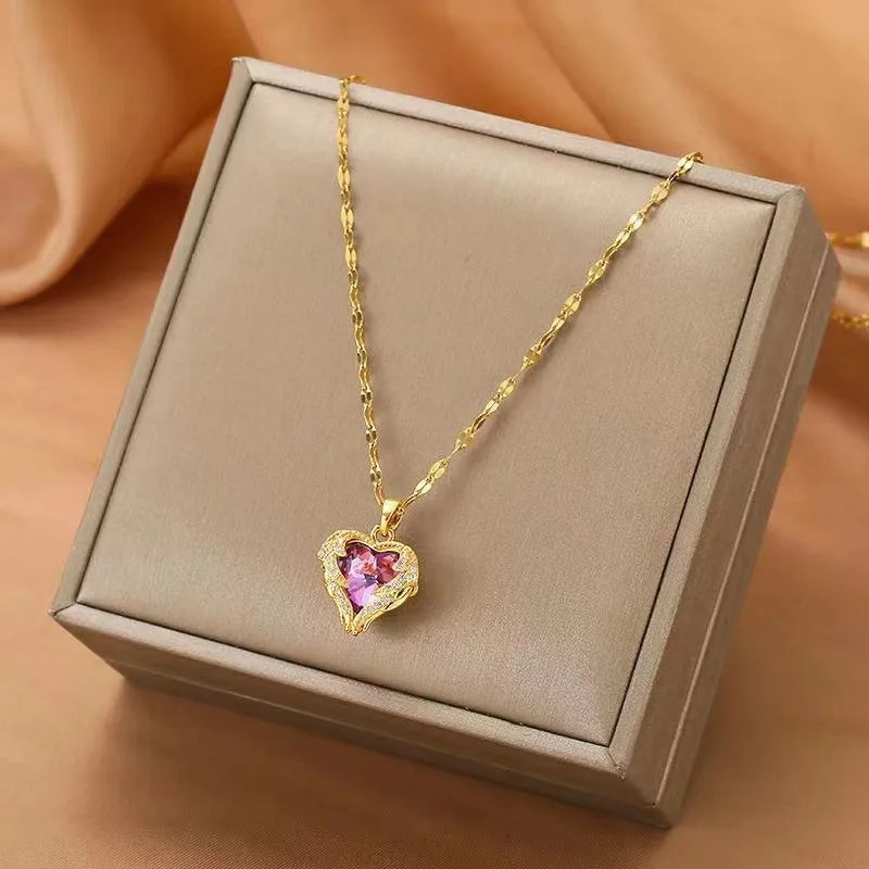 Luxury Crystal Ocean Heart Pendant Necklace