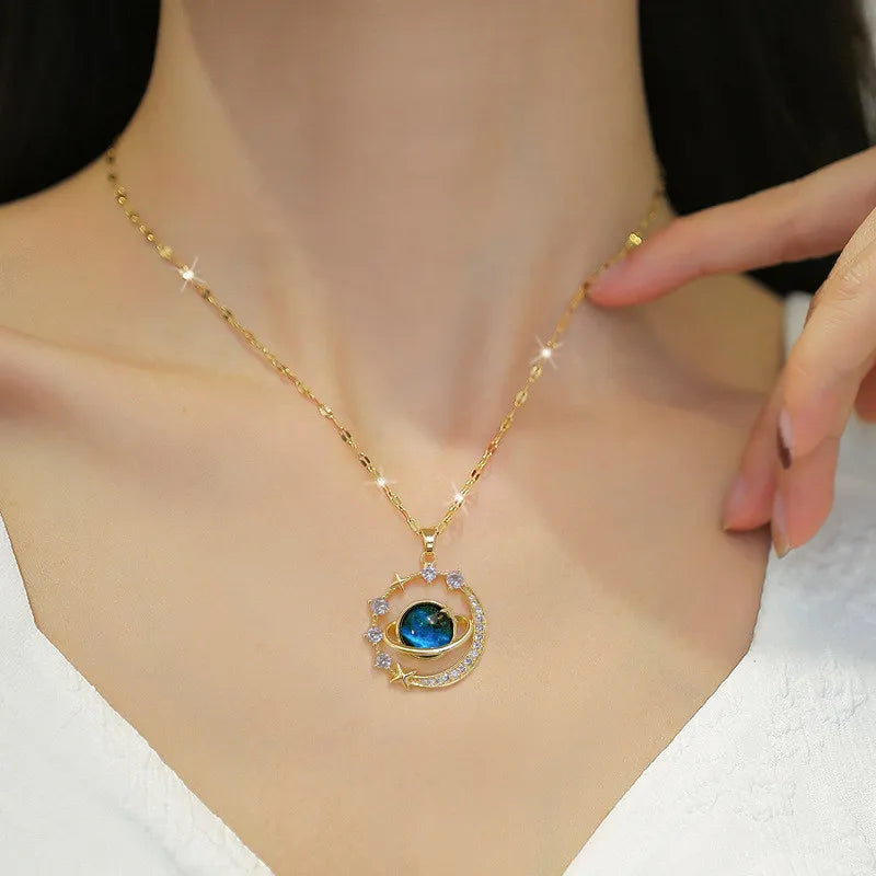 Planet Moon Pendant Necklace
