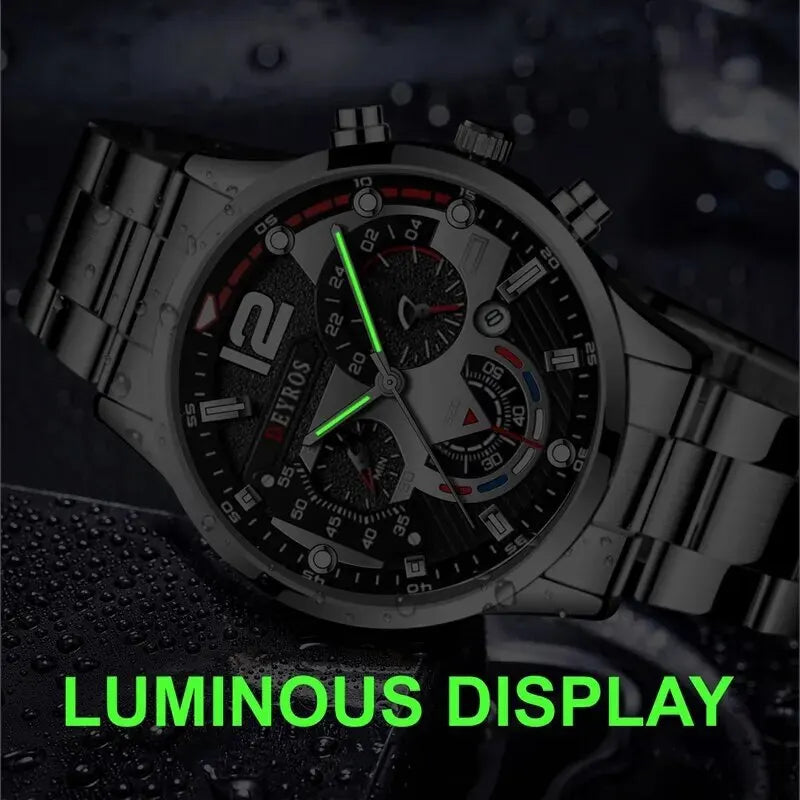 2pcs Luxury Silver Quartz Watch With Bracelet
