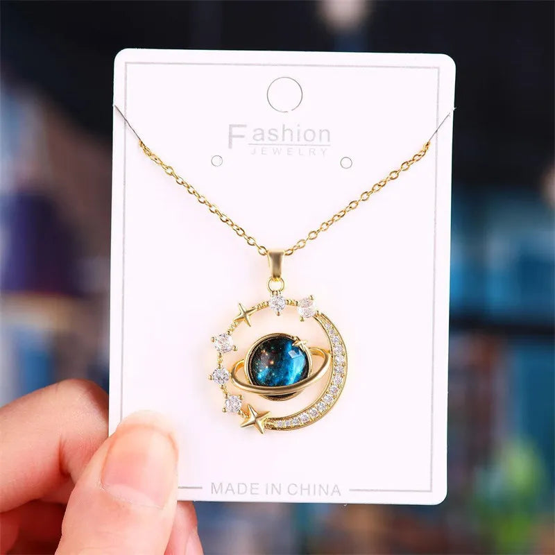 Planet Moon Pendant Necklace