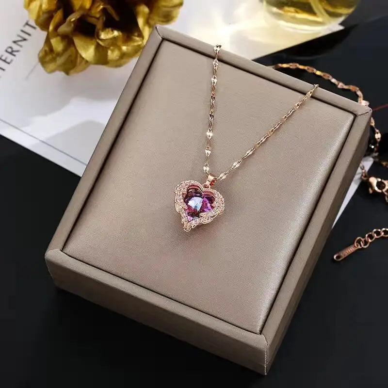 Luxury Crystal Ocean Heart Pendant Necklace