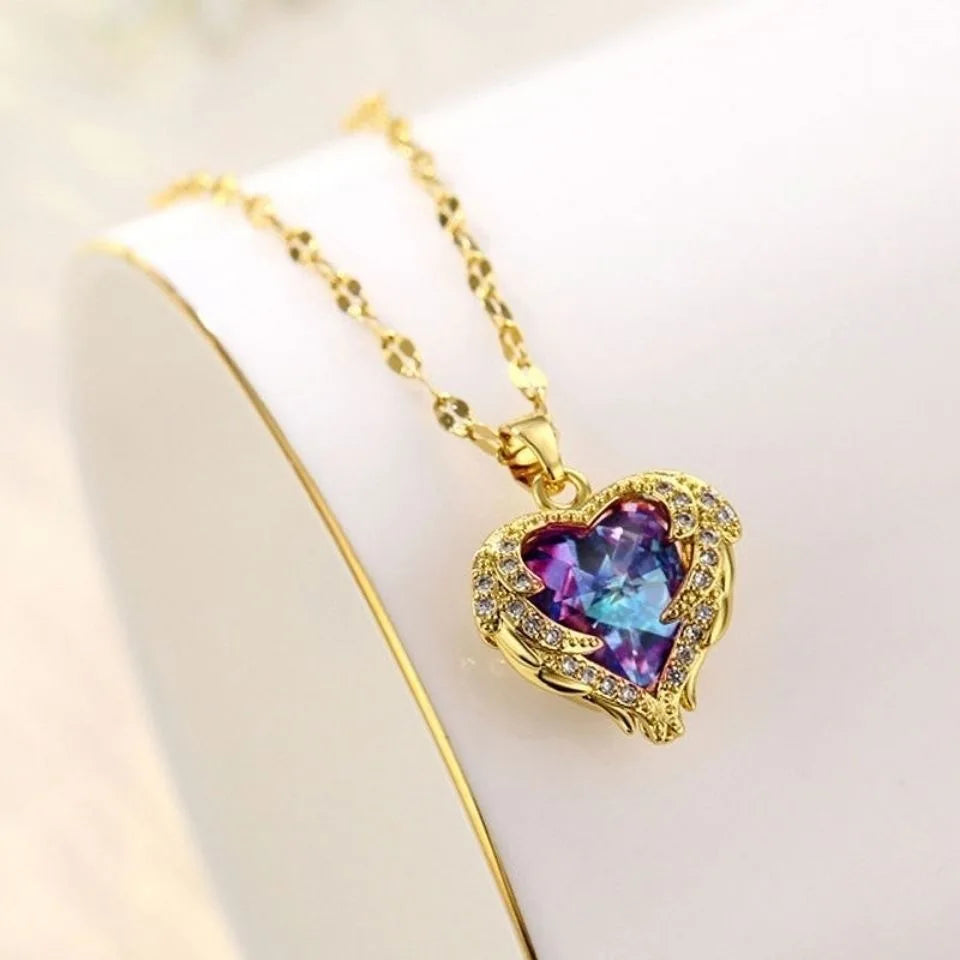 Luxury Crystal Ocean Heart Pendant Necklace