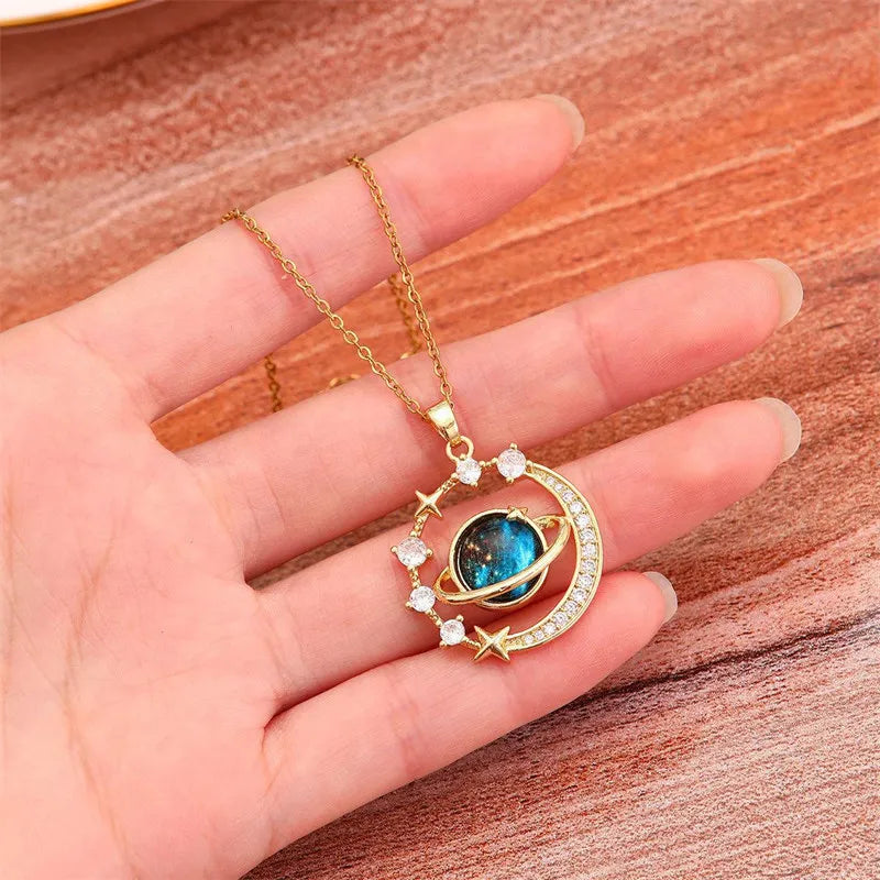 Planet Moon Pendant Necklace