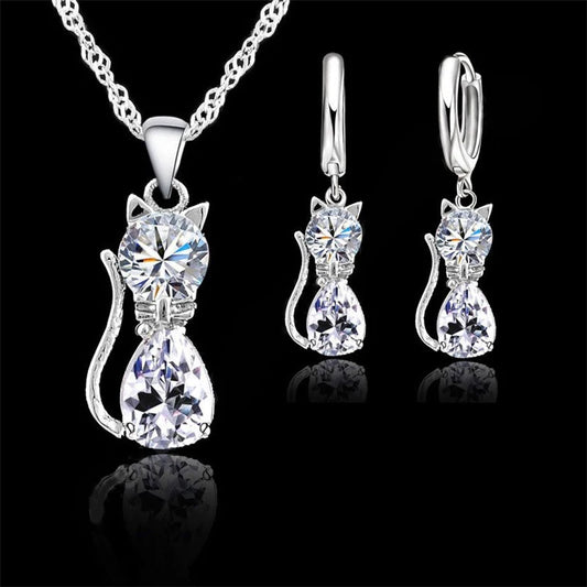 Cat Pendant Necklace Earring