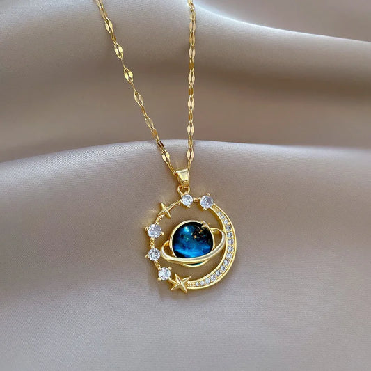 Planet Moon Pendant Necklace