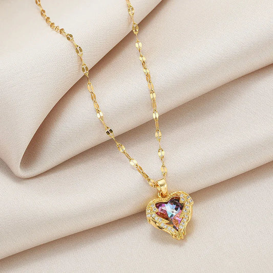 Luxury Crystal Ocean Heart Pendant Necklace