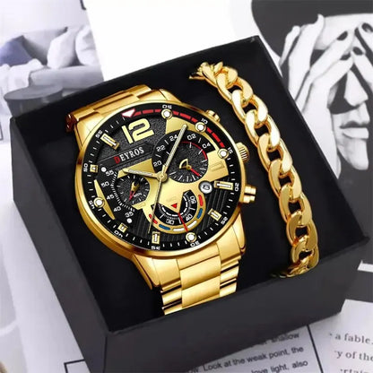 2pcs Luxury Silver Quartz Watch With Bracelet